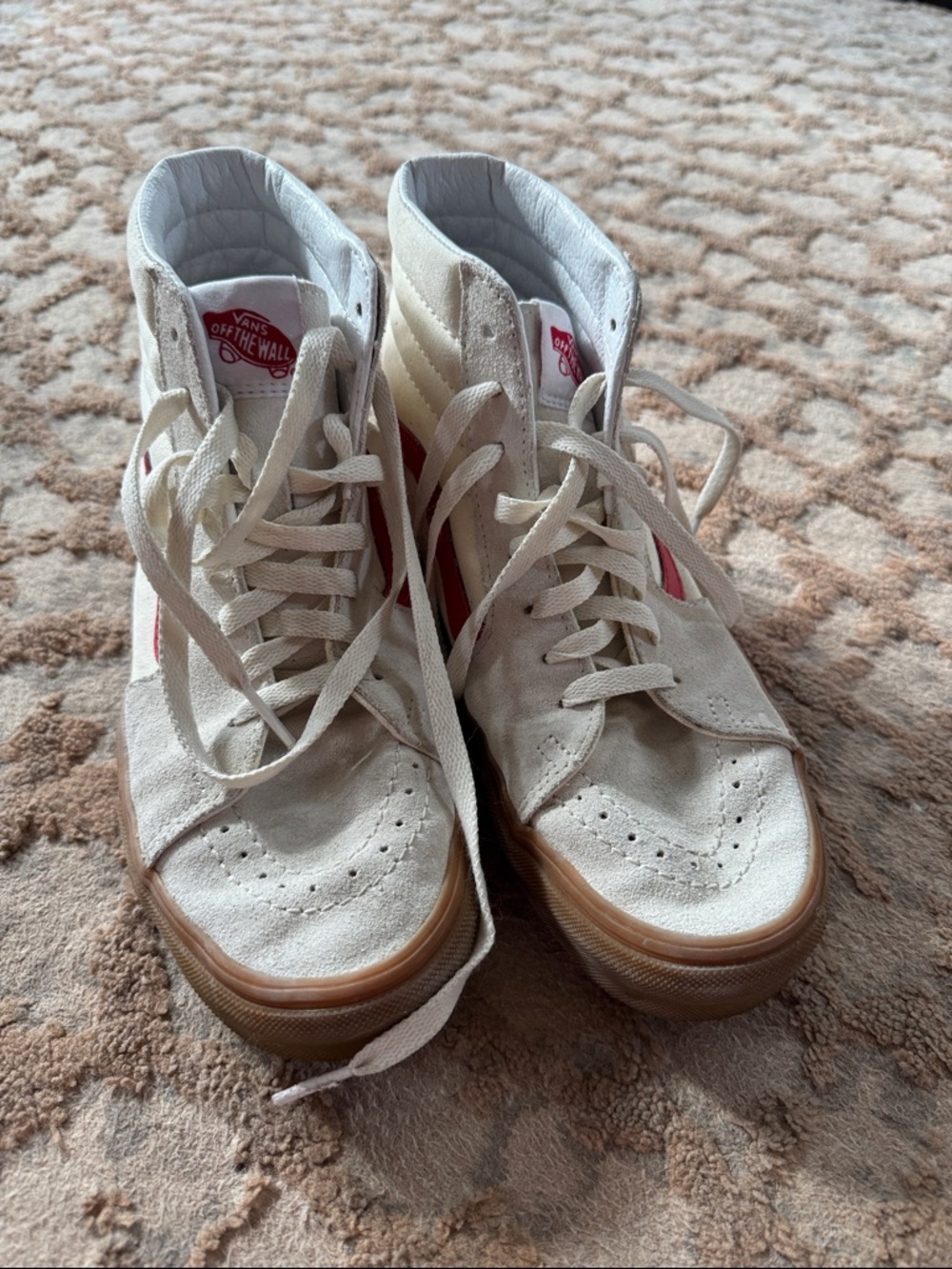 Vans Custom SK8-Hi High Top — Cream/Red/Gum Sole — Women’s Size 8 — New